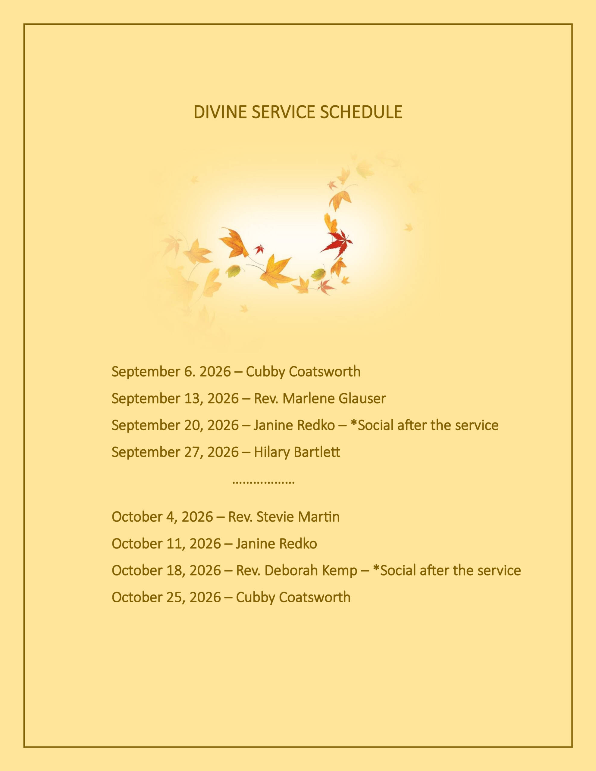 Divine Service Schedule